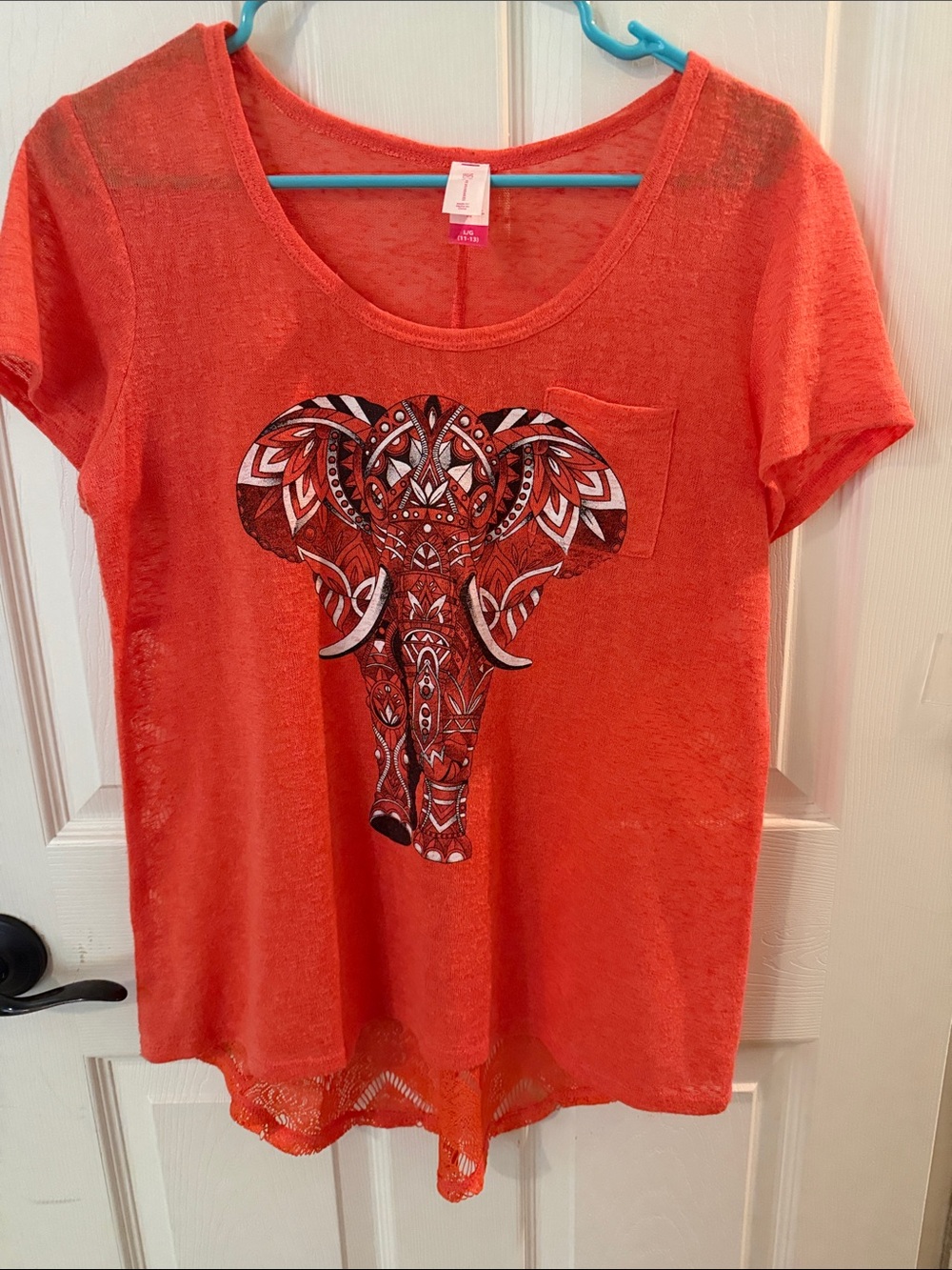 No Boundaries Orange Elephant Pocket Short Sleeve Tee